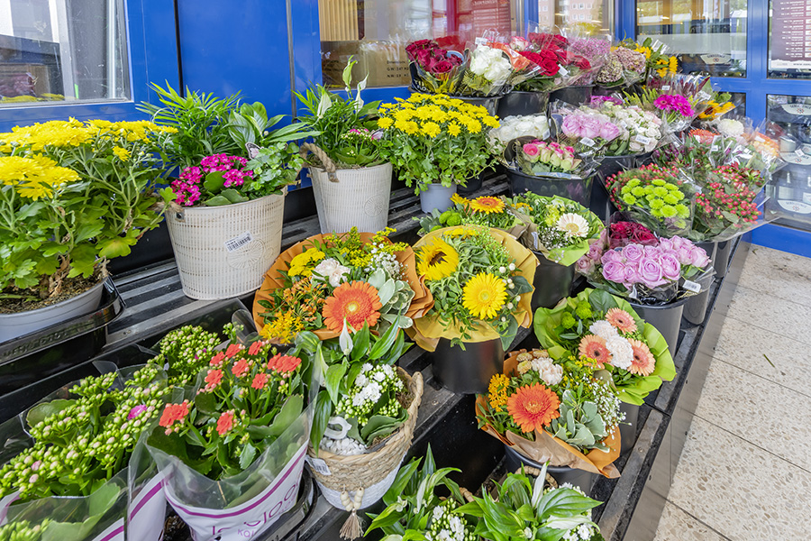 Blumenabteilung mit Blumensträußen